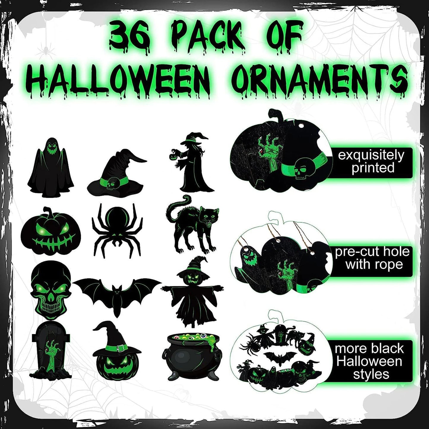 Halloween Hanging Sign 24 Pack Skull Bat Witch Ornaments