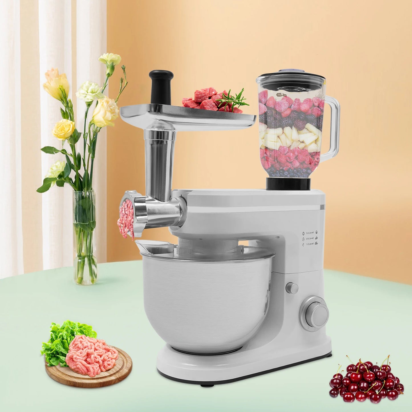 700W Free Standing Food Processor, Stand Mixer, Multifunctional Mixer Suitable for Kitchens, Restaurants, Bakeries