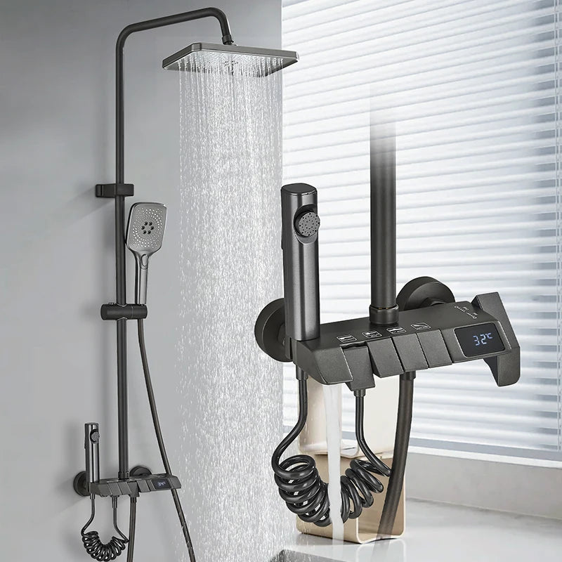Rozin Black Smart Digital Display Shower Faucet Set Piano