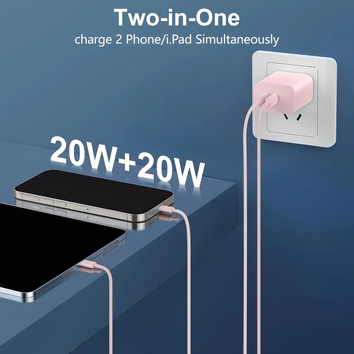 20W Dual Port USB C Charger Block With 6.6FT Long USB C To Lightning Charging Cable For IPhone 14 Pro/13 Pro/12 Mini/12/11/iPad