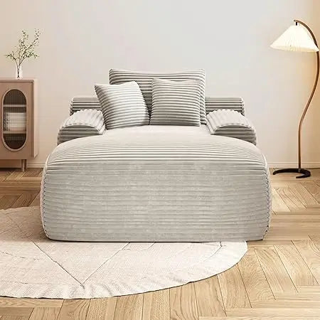 Boneless Couch Deep Seat with 3 Pillows,67" Oversized Chaise Lounge Recliner Chair,Cloud Plush Corduroy Comfy Memory Foam Cream