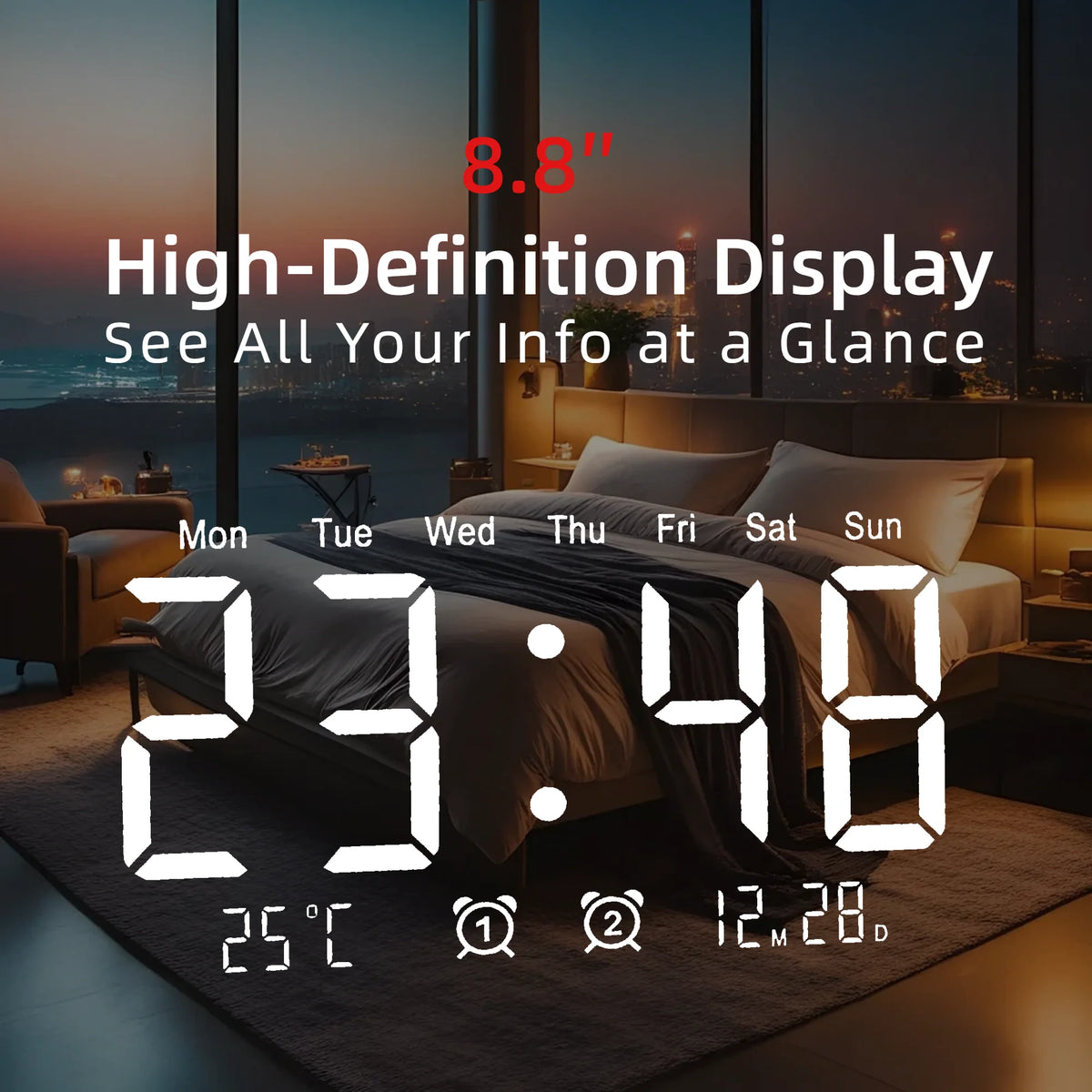 Digital Projection Alarm Clock – 8.8-Inch LED Mirror Display & Dual Alarm