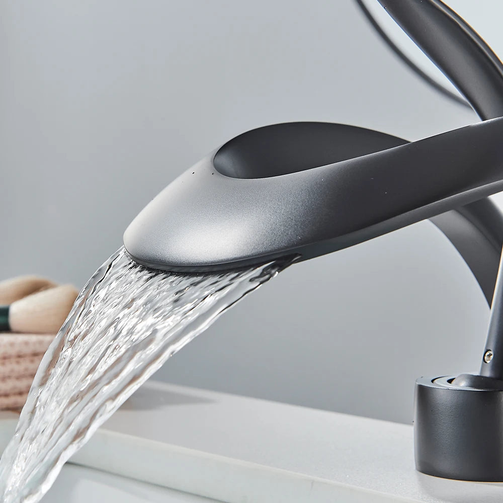 Rozin Black Basin Faucet Deck Mount Waterfall Mixer Tap