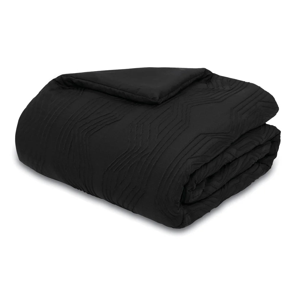 Black Jacquard Comforter Set 5 Piece Full Queen with Shams