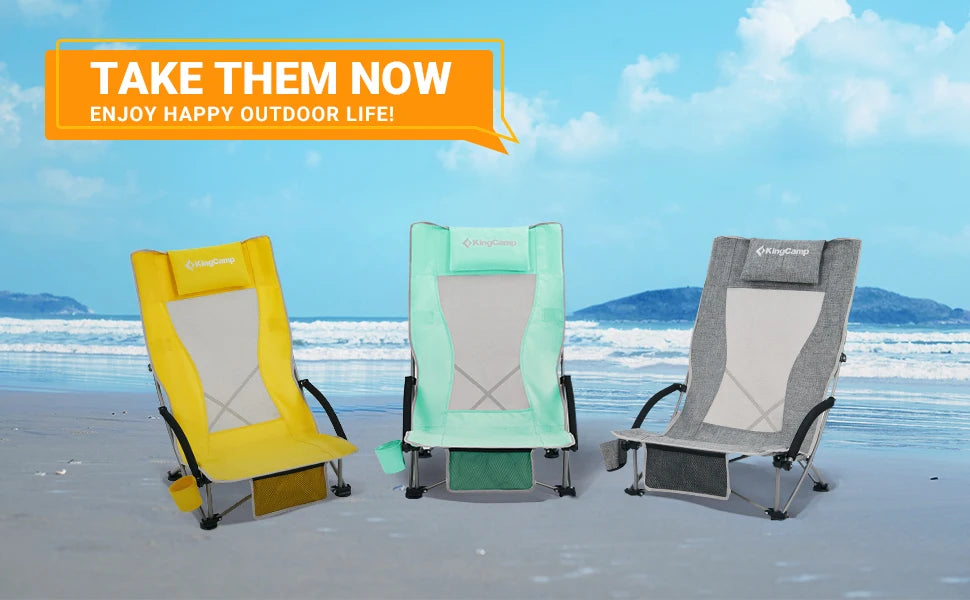 KingCamp High Back Beach Chair Backpack Chair, Camping BBQ Beach Travel Picnic with Padded Armrests with Cup Holder, Portable