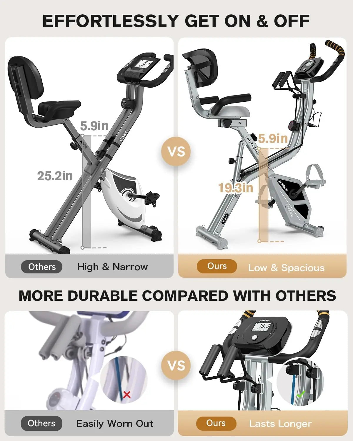 Folding Exercise Bike, Foldable Fitness Stationary Bike Machine, Upright Indoor Cycling Bike, Magnetic X-Bike with 8-Level Adjus