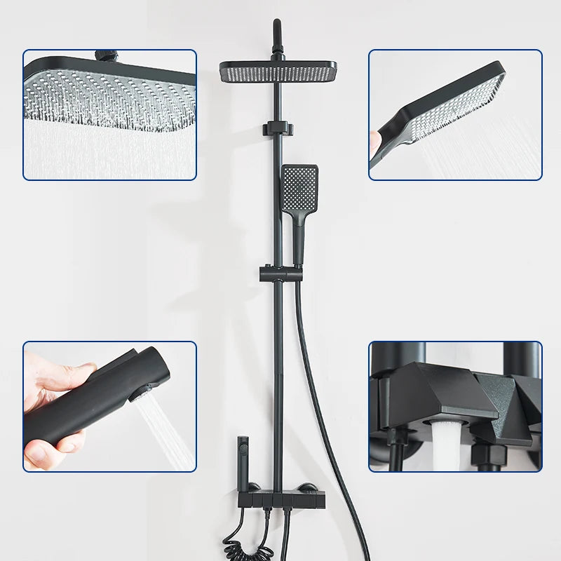 Rozin Black Smart Digital Display Shower Faucet Set Piano