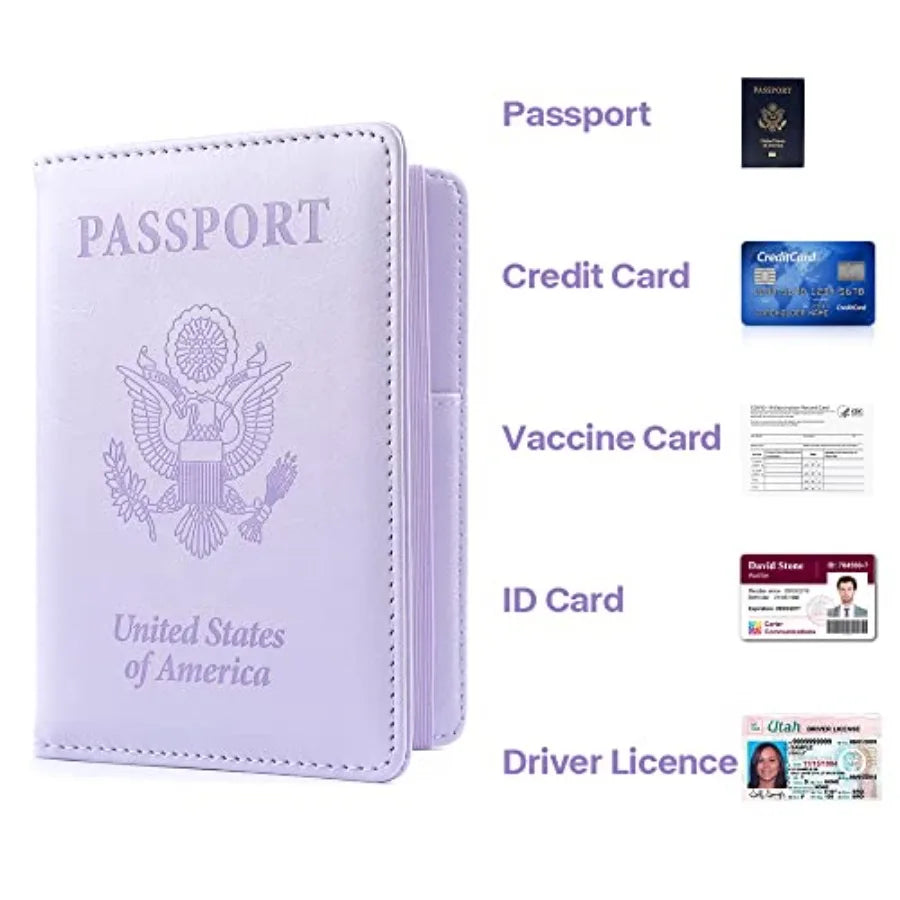 Passport Holder for Travel, Leather Passport Cover Wallet Case RFID Blocking Passport Book Holders for Travel Women Men Family
