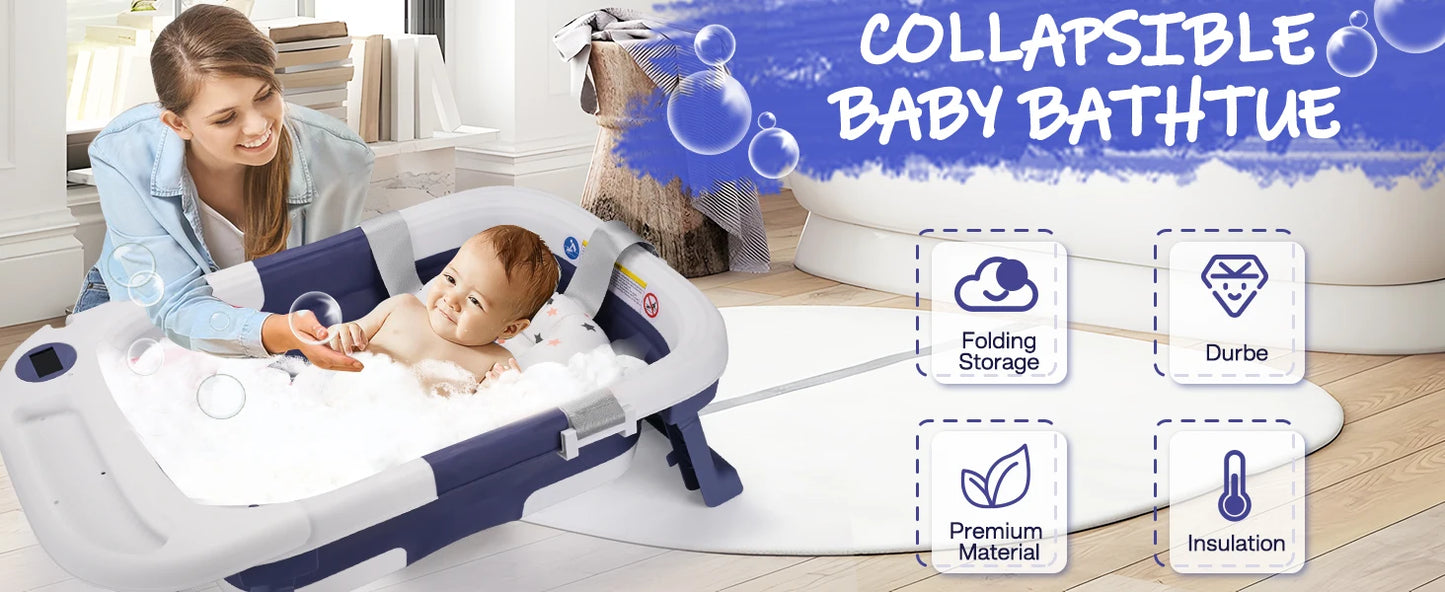 Baby Bathtub,Baby Bath Tub with Soft Cushion & Thermometer,Baby Bathtub Newborn to Toddler 0-36 Months,Portable Travel Baby Tub
