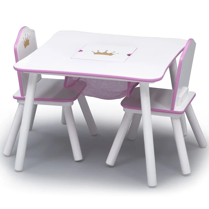 Kids Princess Crown Table and Chair Set with Storage Durable Wood Ideal Art Tea Parties and Playtime