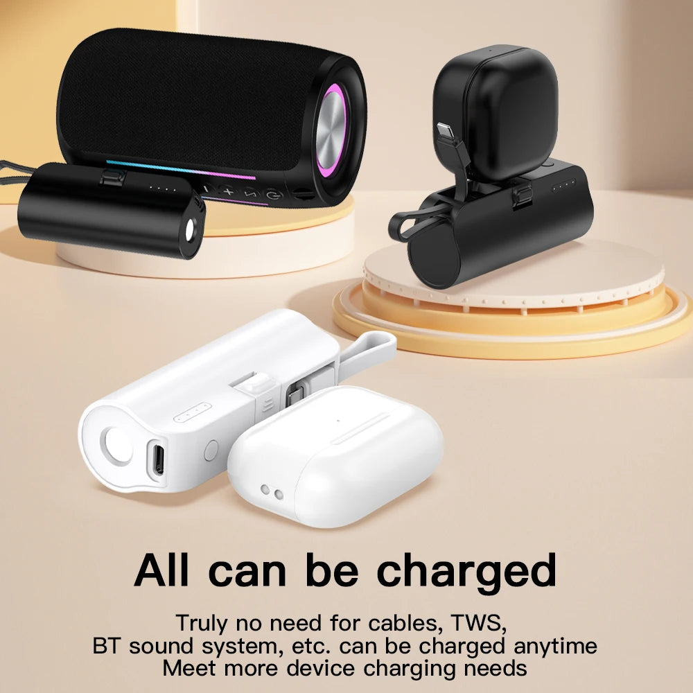 Mini 5000mAh Portable Power Bank with Built-In Charging Cable, LED Display & Dual Output Fast Charger