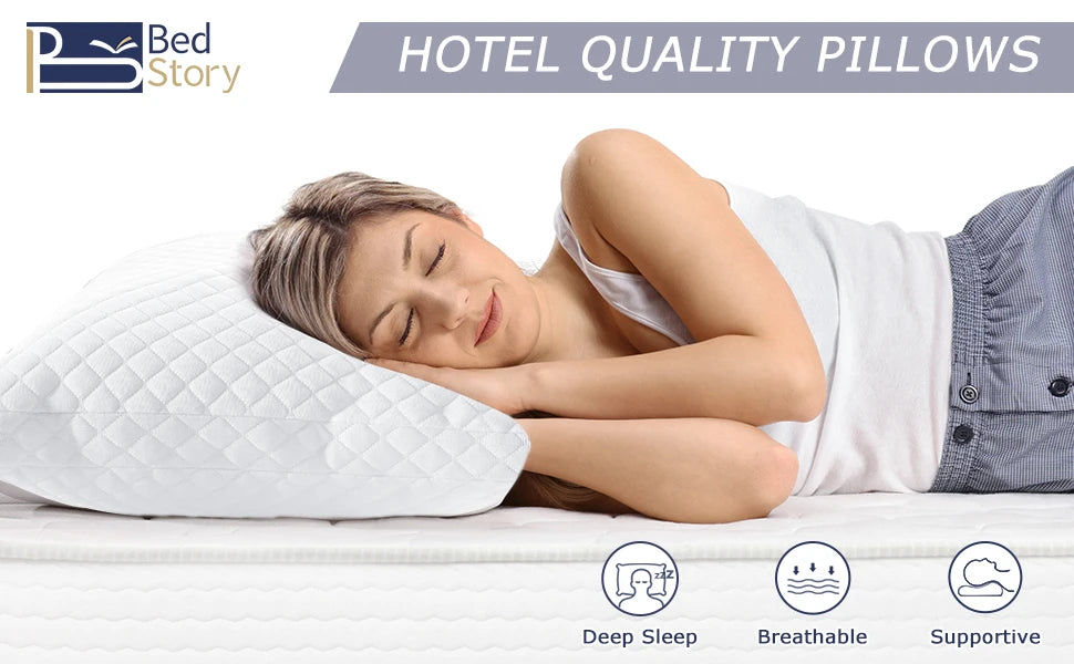 BedStory Standard Pillow Set of 2 – Soft Knitted Cover, Down Alternative Fill, Supportive & Breathable for All Sleep Positions