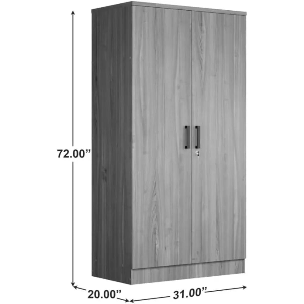 2 Doors Wardrobe with Shelves (Grey)