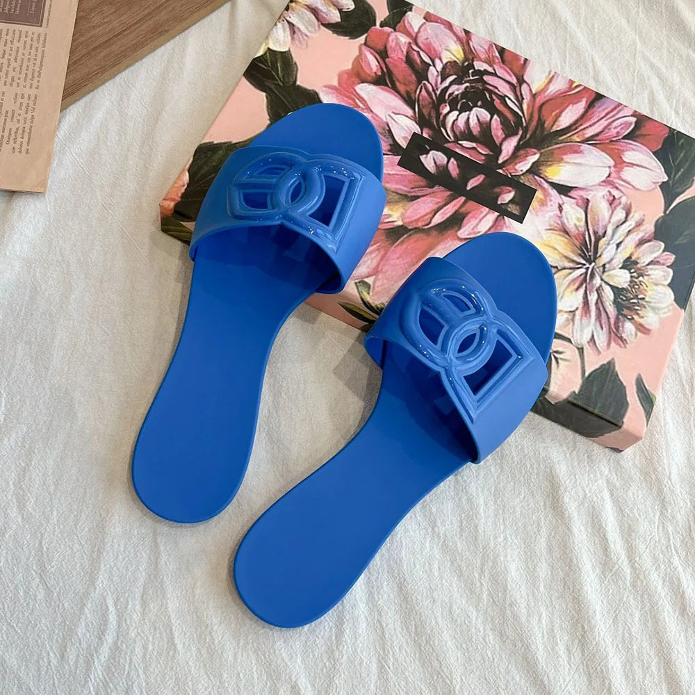 Women’s Genuine Leather Metal Accent Slide Sandals . European Style Luxury Slip On Flats.