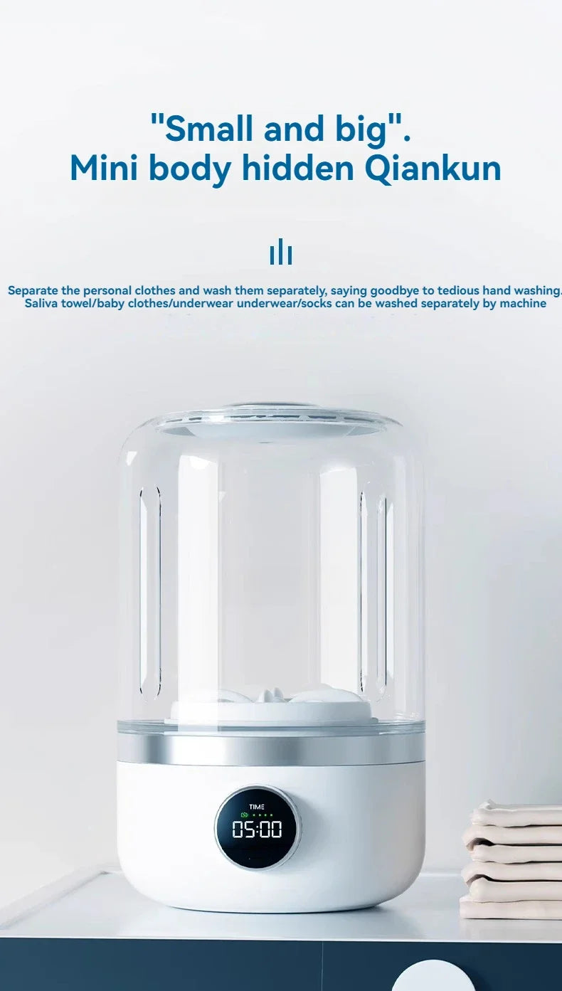 Portable Mini Washer, USB Rechargeable Cordless, 1.2L Capacity For Underwear, Socks & Baby Clothes, 3 Cleaning Modes, Quiet & Compact For Travel, Dorm, Apartment