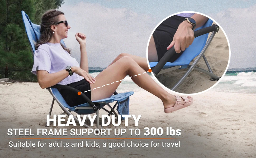 KingCamp High Back Beach Chair Backpack Chair, Camping BBQ Beach Travel Picnic with Padded Armrests with Cup Holder, Portable