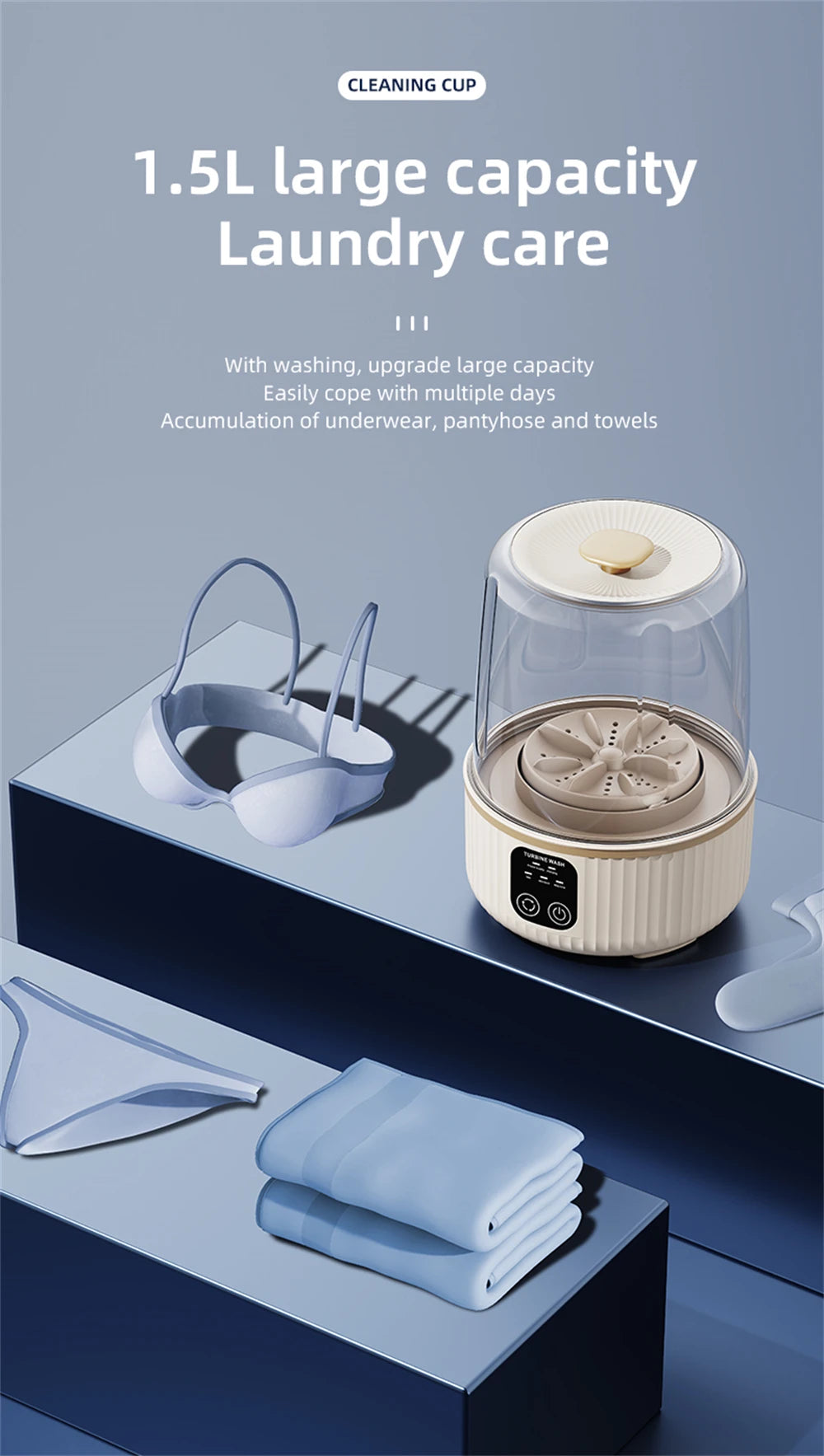 15L Rechargeable Cordless Mini Washing Machine. Portable Compact Washer