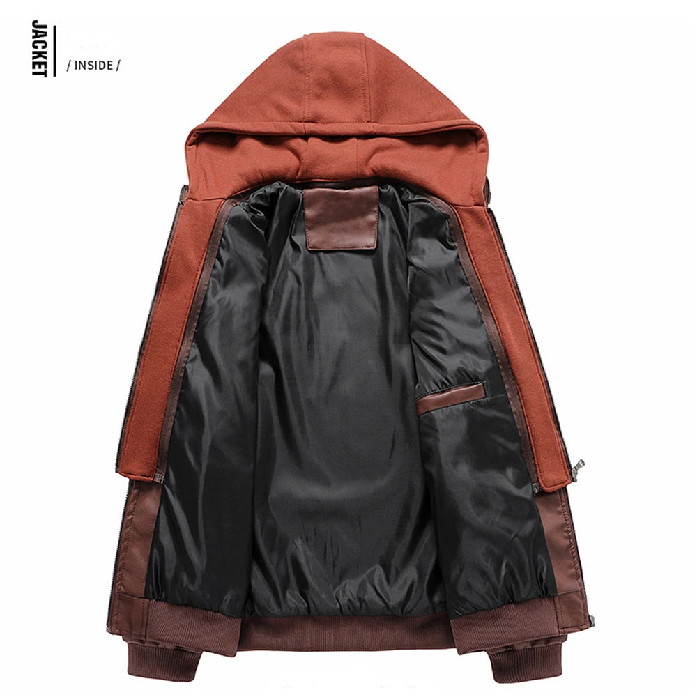 Men’s Hooded PU Leather Motorcycle Jacket