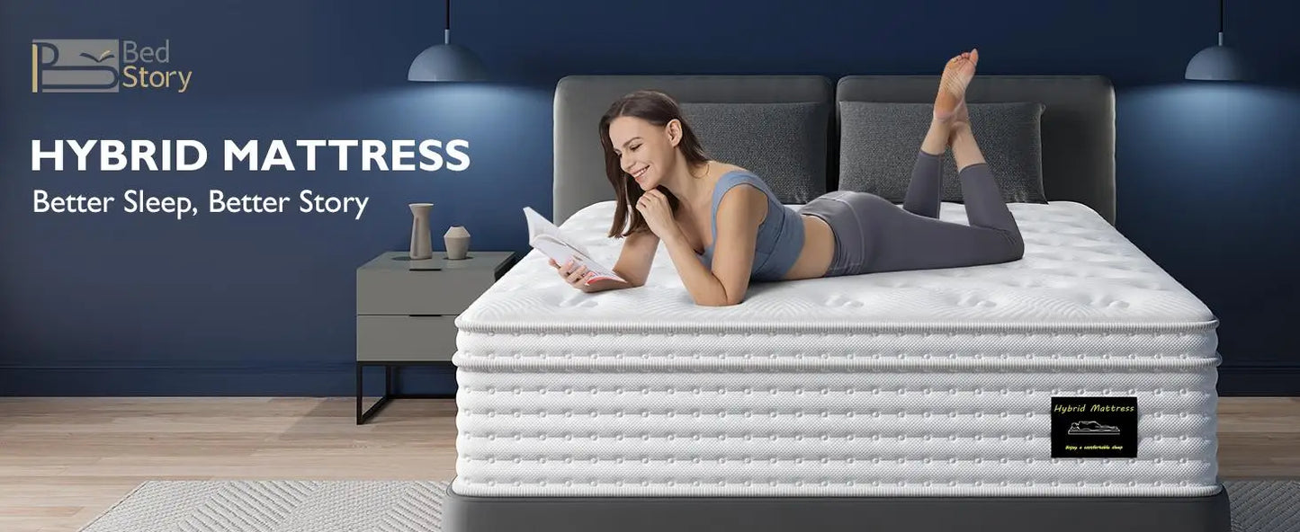 BedStory 12-14" Hybrid Mattress - Full/King/Queen Size Mattress - Gel Memory Foam & Innersprings for Comfort & Motion Isolation