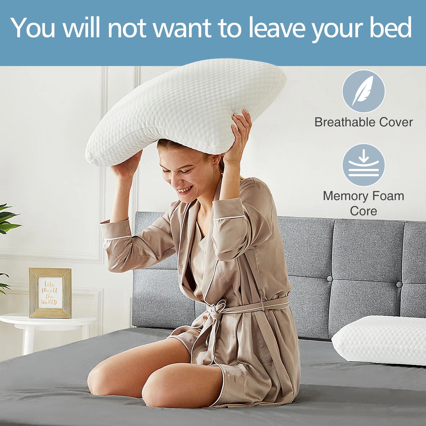 JHK Memory Foam Neck Pillow Premium Removable Cover