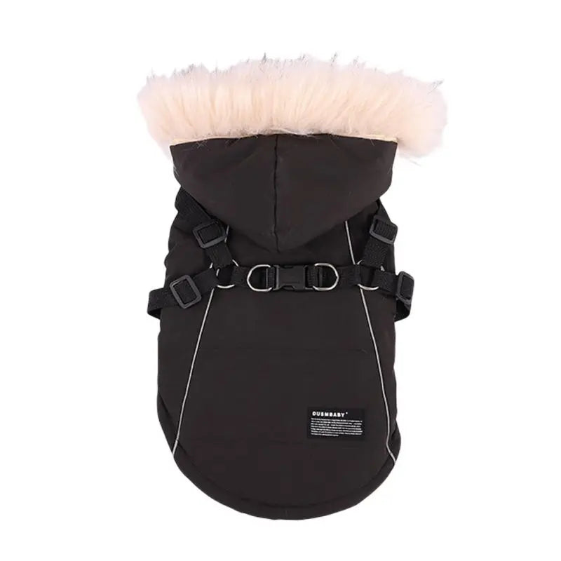 Luxury Hooded Pet Winter Jacket with Built-In Harness