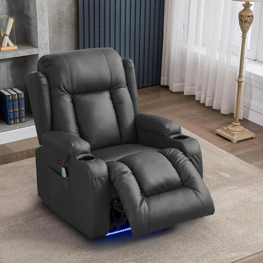 Power Recliner Chair for Adults, Electric Recliner Sofa with Vibrating Massage and Heat, Faux Leather