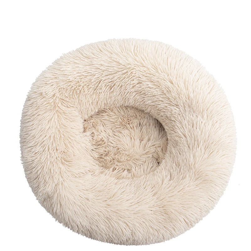 Plush Donut Dog Bed – Soft Calming Round Pet Bed