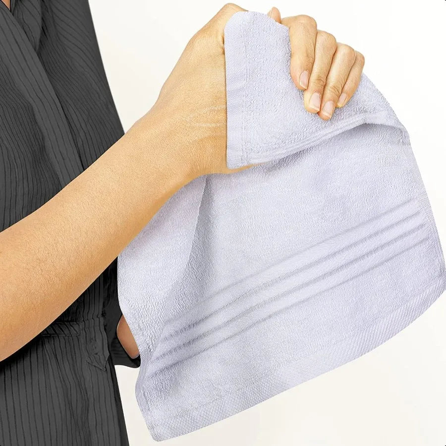 Cotton Washcloths Set 12 x 12 inches 12 Pack White Highly Absorbent and Soft Feel Washcloths for Bathroom Spa Gym and Face Towe