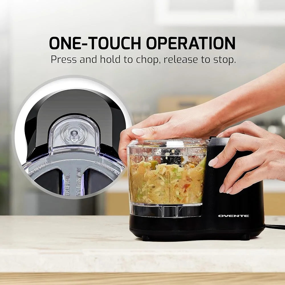 1.5 Cup Electric Food Chopper 100W One Touch Control Stainless Steel Blade Kitchen Processor Chopping Slicing Grinding Dicing
