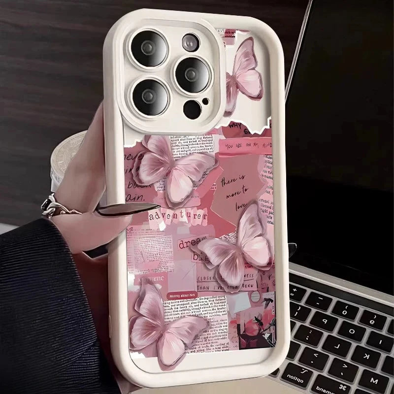 Pink Butterfly Silicone Phone Case, Soft Shockproof Protection