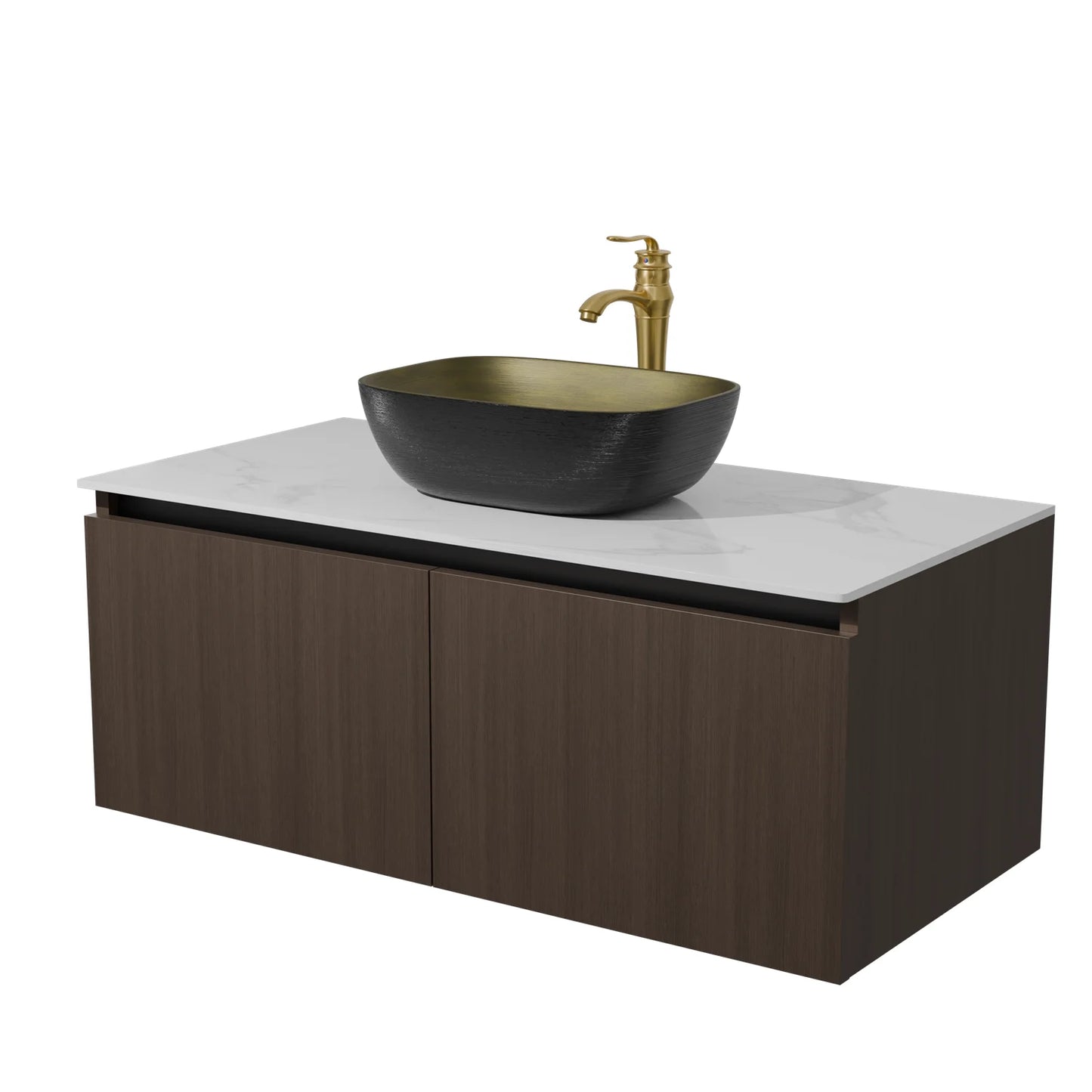 Floating Vanity Bathroom with Sink Combo, Wall Mounted Modern Vanity, Bathroom Cabinet Vanity with Sink Ceramic Basin Faucet