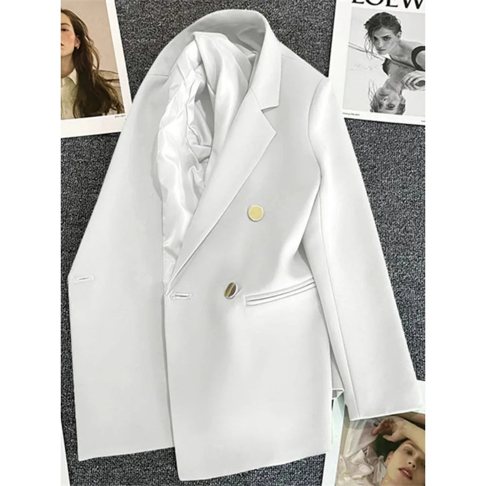 Women's Double-Breasted Blazer Coat . Elegant Long Sleeve Tailored Jacket