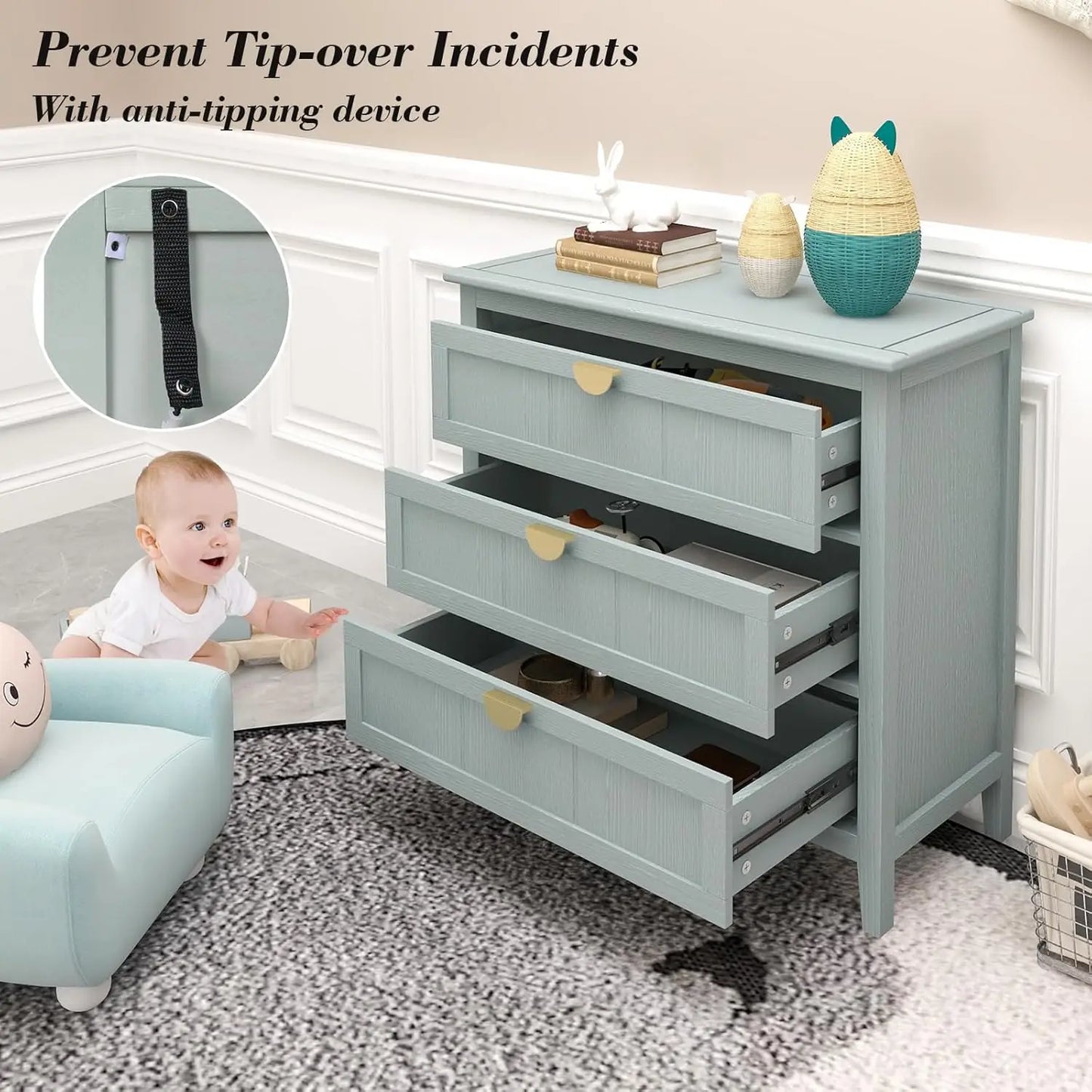 3 Drawers Dresser for Bedroom Set Modern Wood Chest of Drawers Cabinet Farmhouse Large Nightstand with Drawers 30 Inch Wide N