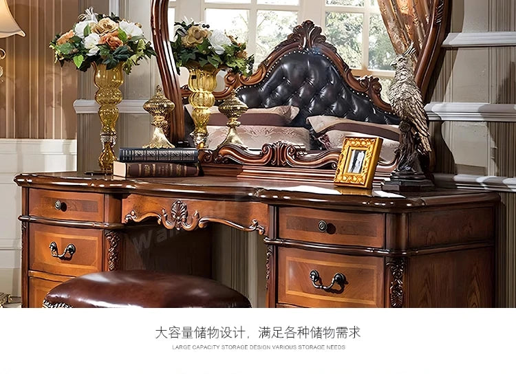 Nordic Hollywood Chair Vanity Wood Storage Mirror Organizer Luxury Dressers Bedroom Makeup Seating Penteadeira Furniture Home