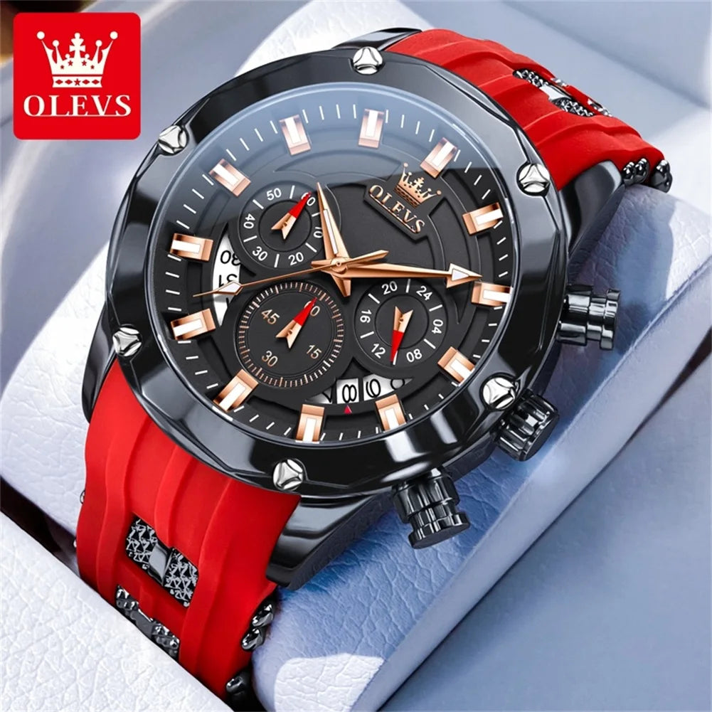 Men’s Luxury Chronograph Watch – Waterproof Silicone Strap Sports Watch
