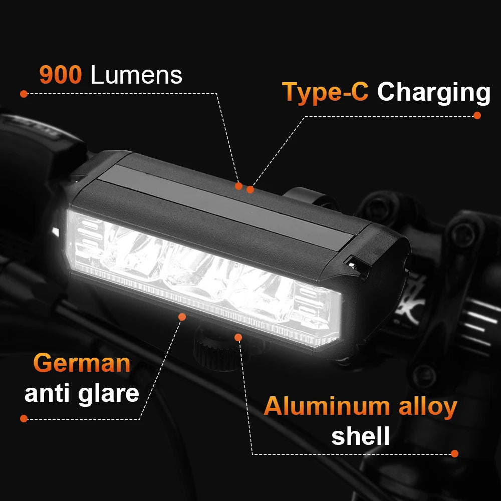 USB Rechargeable Bike Front Light 900 Lumens 2000mAh