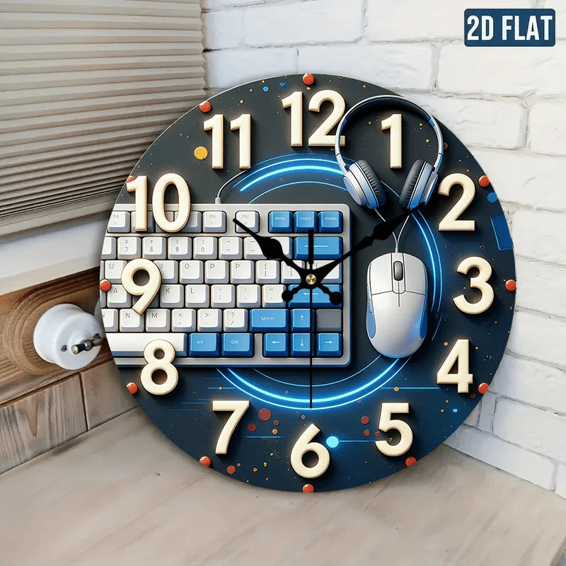 Modern Industrial Wall Clock – Blue Gear Design & Bold Numerals