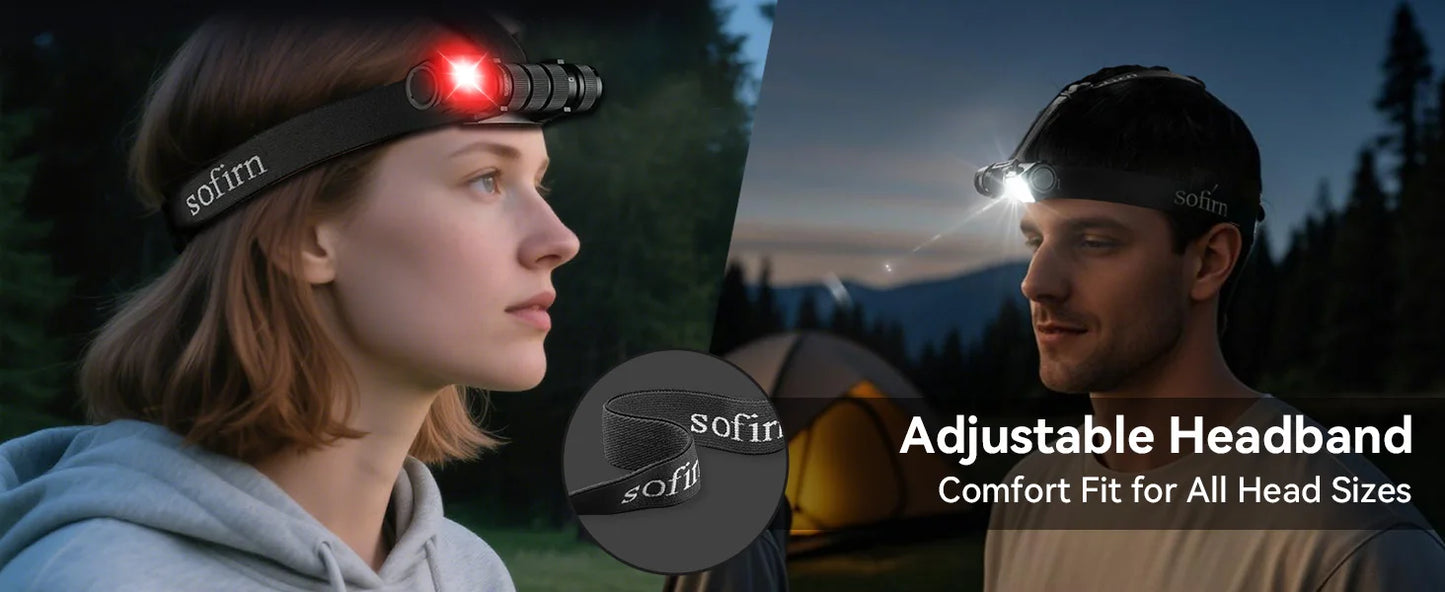 Rechargeable LED Headlamp with Red Light Mode – USB-C Headlamp for Camping, Hiking, Running & Emergency Use