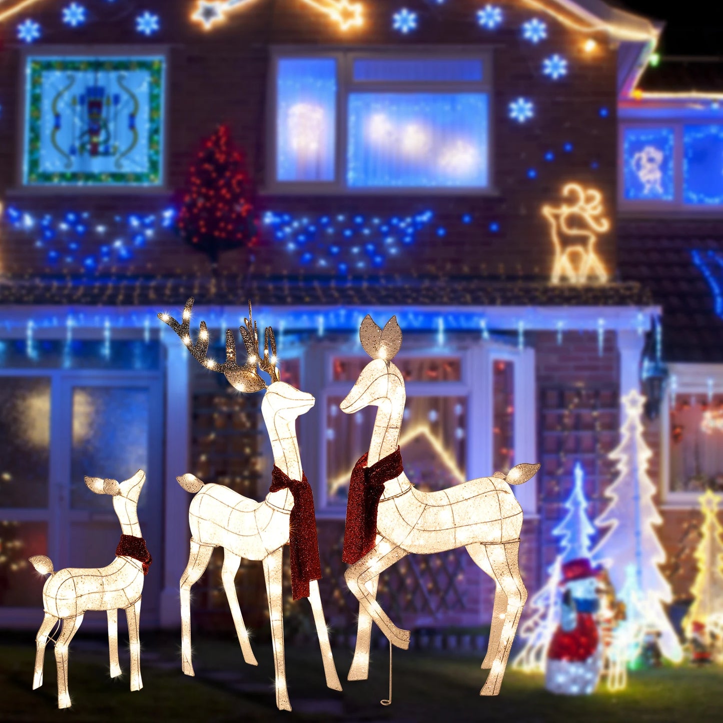 3 Piece Large Lighted Christmas Deer Family Yard Decor