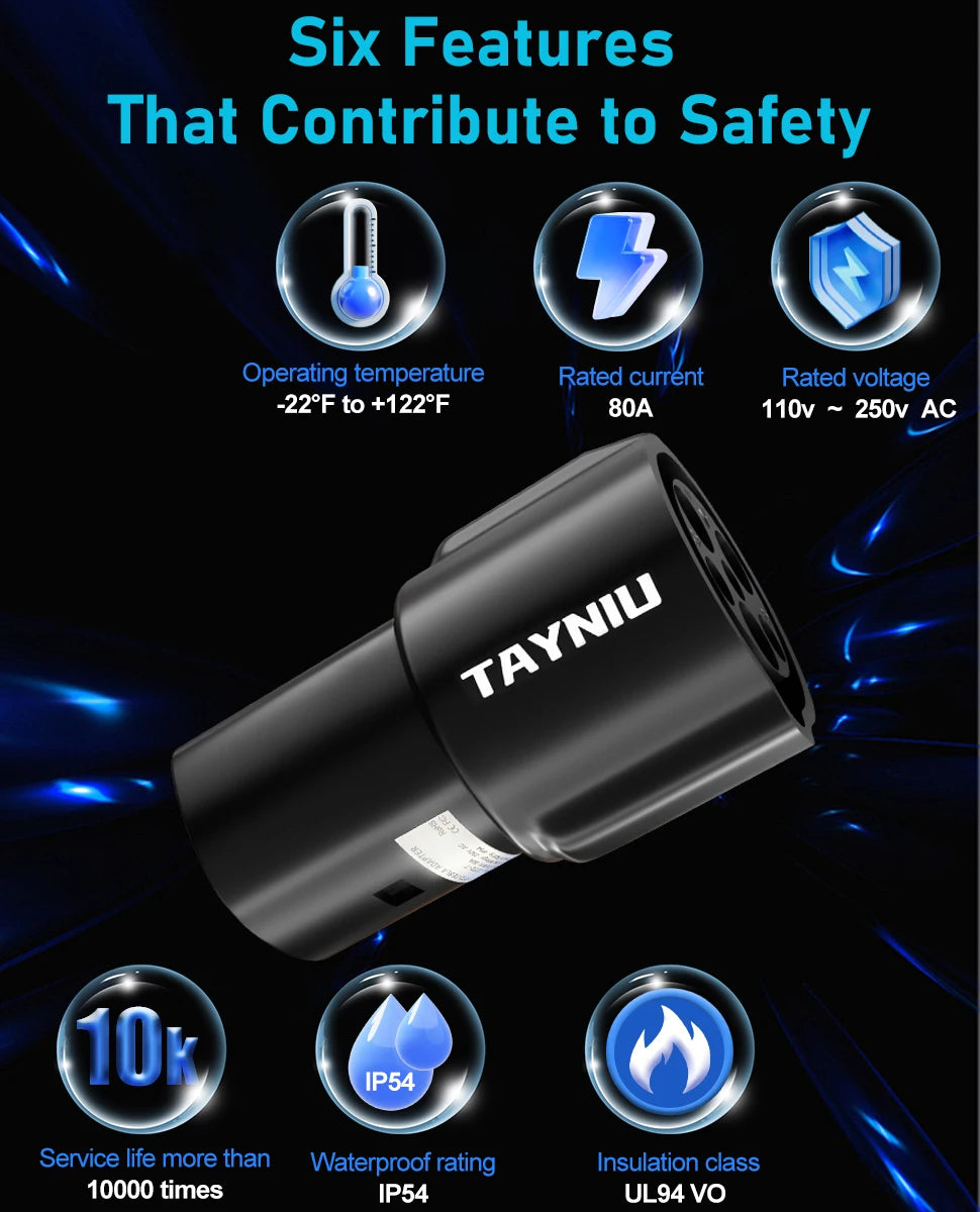 TAYNIU J1772 to Tesla Charger Adapter Max 80A 280V Connecting Seamlessly to SAE J1772 Charging Stations & Tesla Model 3/Y/X/S