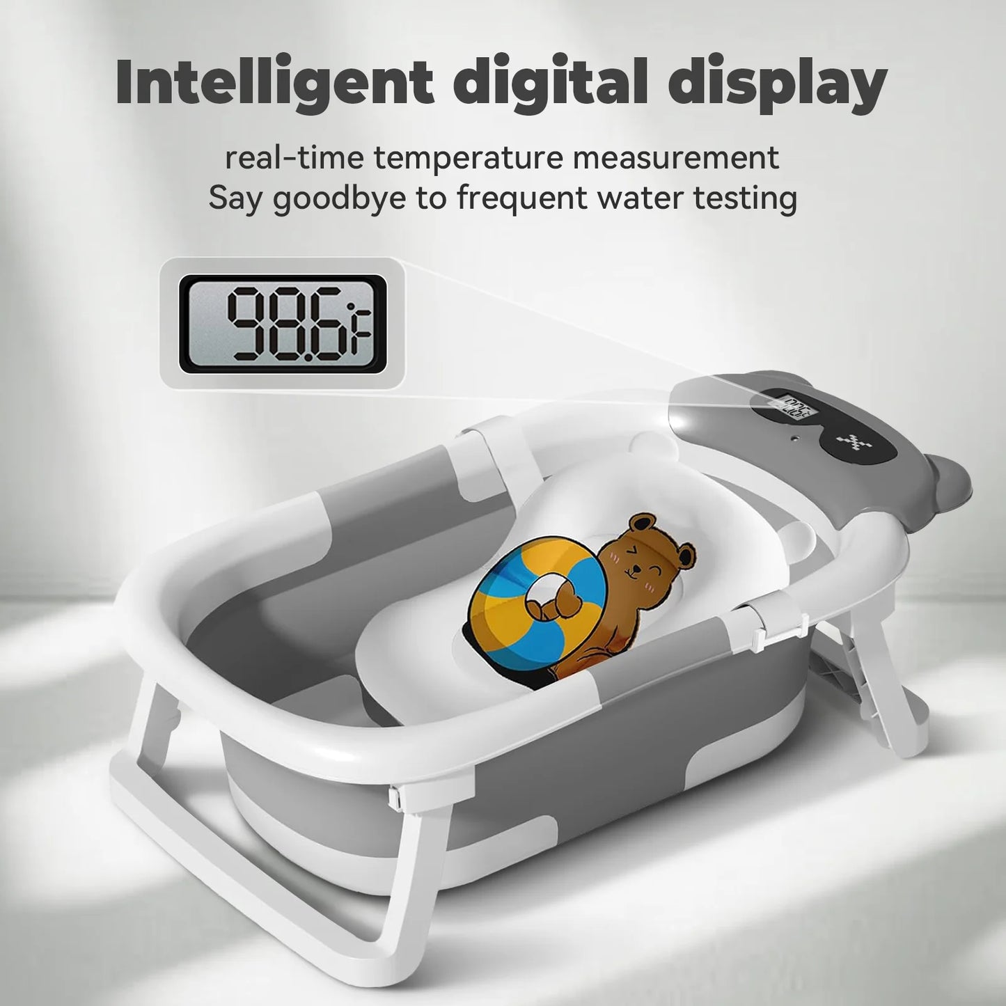 Baby Tub With Soft Cushion And Thermometer Foldable Baby Bathtub With Drain Hole Durable Foldable Baby Bath Tub Newborn To Toddl