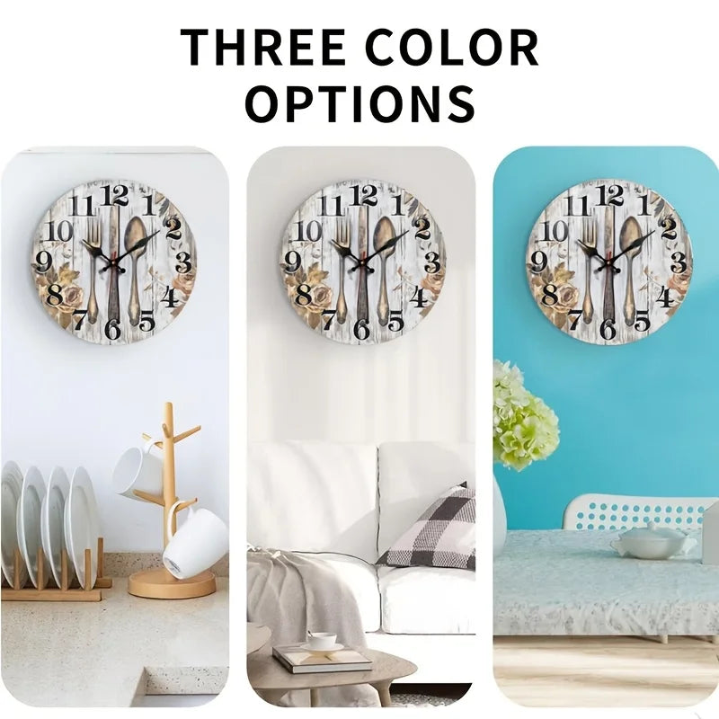 Rustic Floral Wall Clock – Vintage Wood-Look Farmhouse Décor