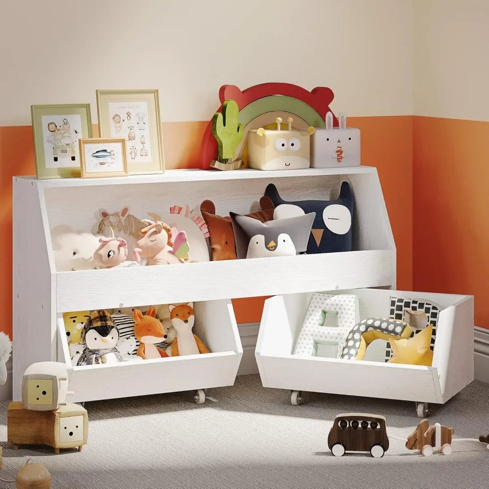 Kids Toy Storage Cabinet With Two Movable Drawers Organizer
