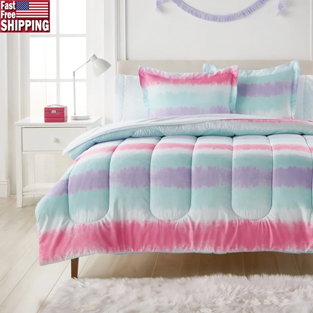 Tie Dye Stripe Twin 5 Piece Microfiber Comforter Set