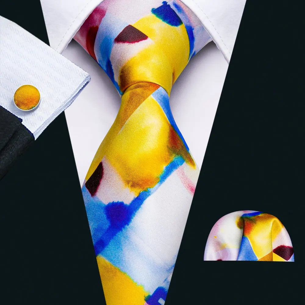 Luxury Designer Silk Tie Set for Men, Necktie, Pocket Square & Cufflinks for Weddings, Business & Formal Events