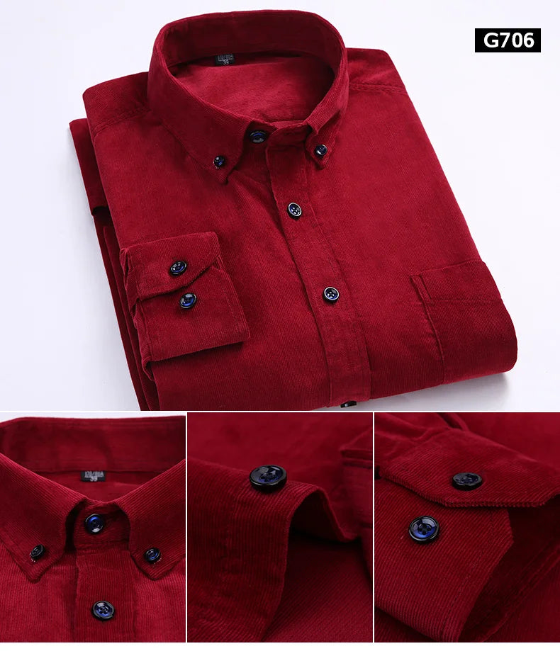 Men’s Corduroy Long Sleeve Button Up Shirt . Regular Fit Casual Business Style