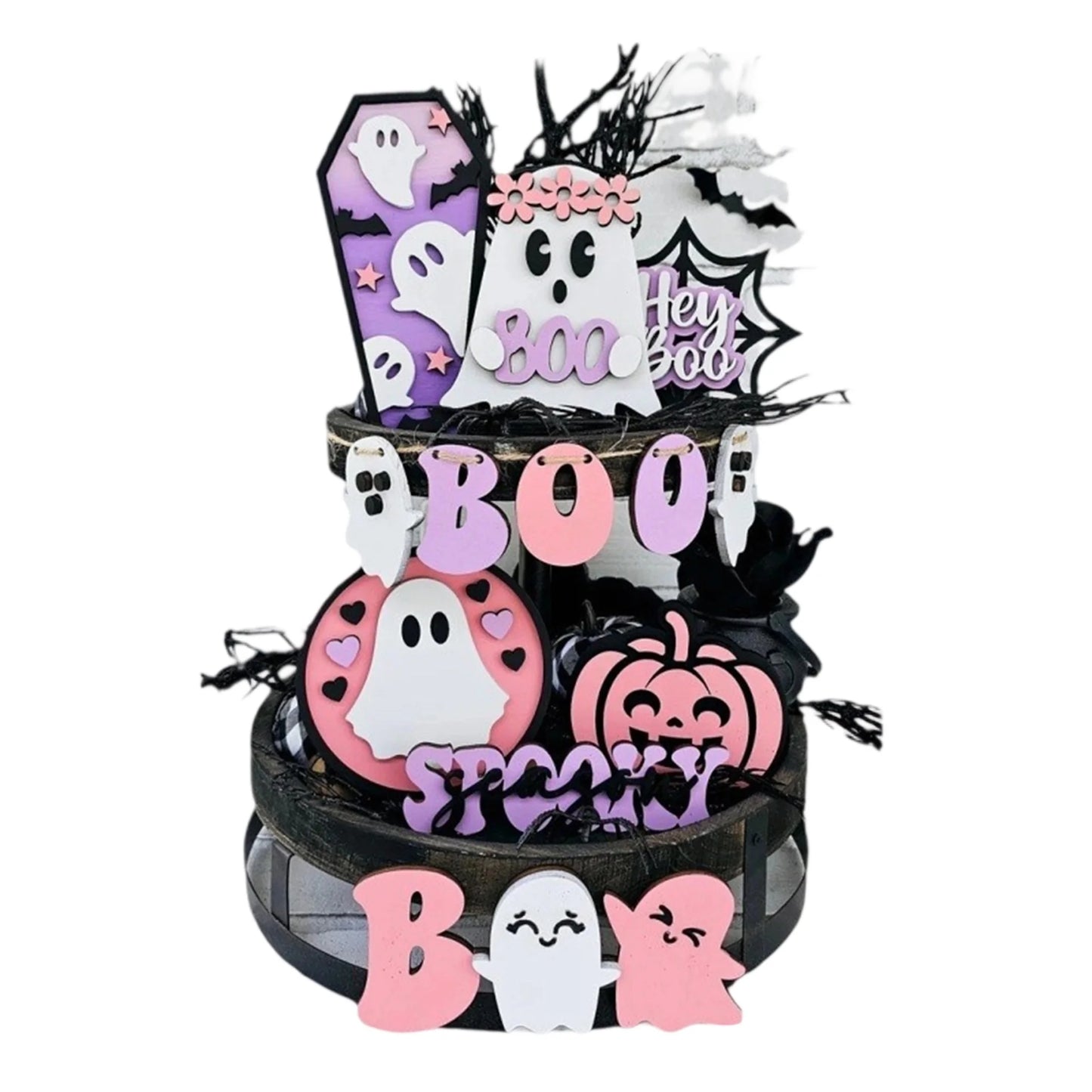 Halloween Party Decor Set 14Pcs Ghost Pumpkin Wooden Signs