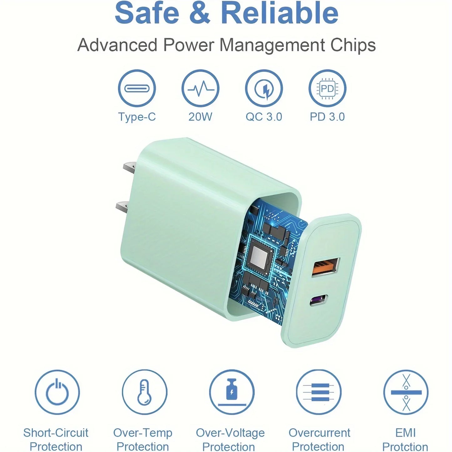 20W USB C fast Charger Block Dual Port Power Adapter with 6FT Cable Type C Fast Charging for iPhone 16 15 Series iPad Samsung