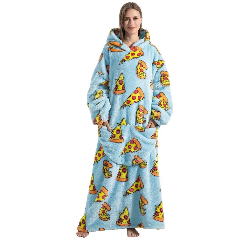 Lengthen Oversized Wearable Hoodie Sherpa Flannel Blanket
