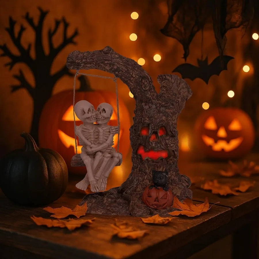 Halloween Skeleton Couple Figurine Gothic Swing Tabletop